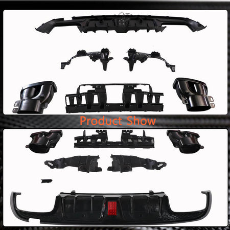 Mercedes Benz C Class W205 Sport C43 AMG Sedan 2015-2021 Black Rear Bumper Diffuser with Exhaust Tips-Ahacarbon