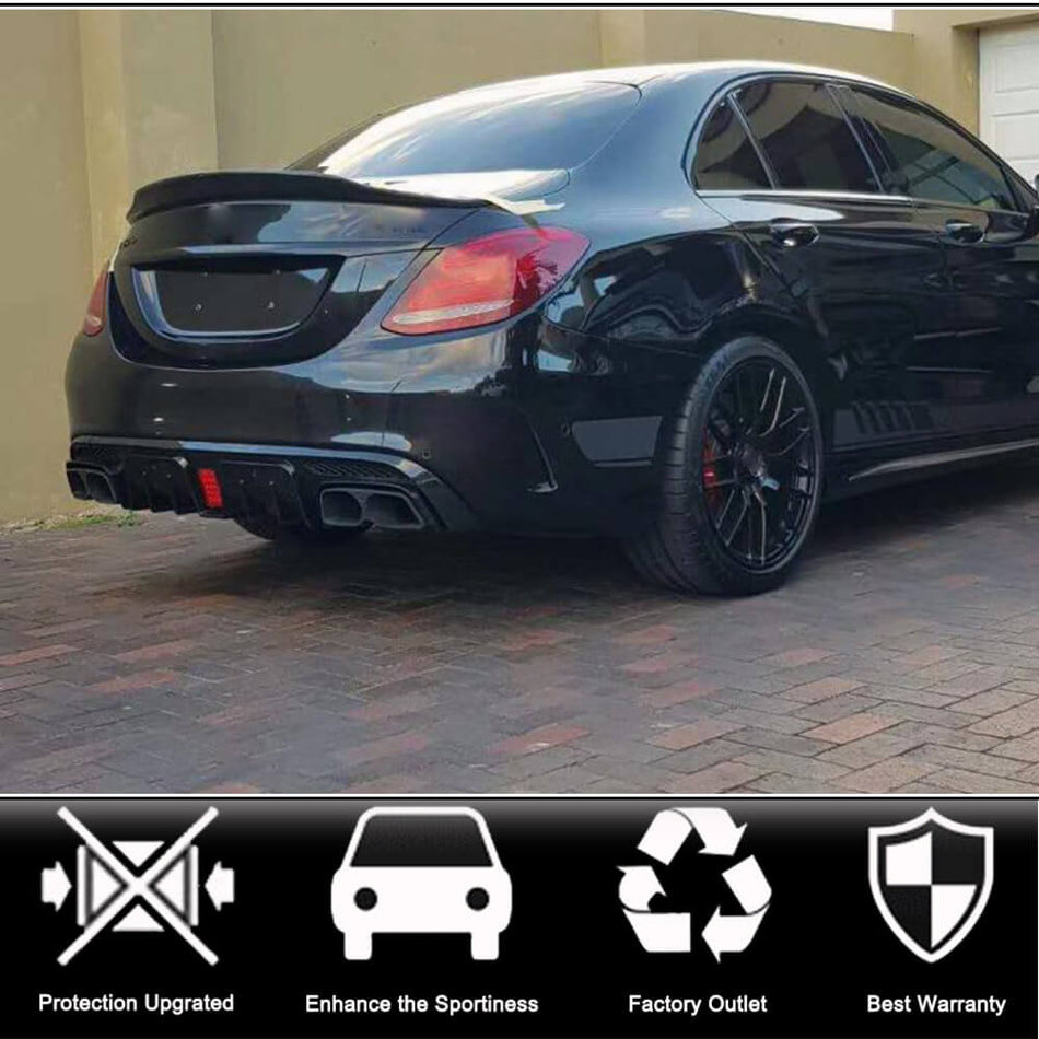 Mercedes Benz C Class W205 C200 C250 C300 C350 C400 Sport C43 AMG Sedan 2014-2019 Carbon look Rear Bumper Diffuser with Exhaust Tips PP-Ahacarbon