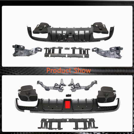 Mercedes Benz C Class W205 C200 C250 C300 C350 C400 Sport C43 AMG Sedan 2014-2019 Carbon look Rear Bumper Diffuser with Exhaust Tips PP-Ahacarbon