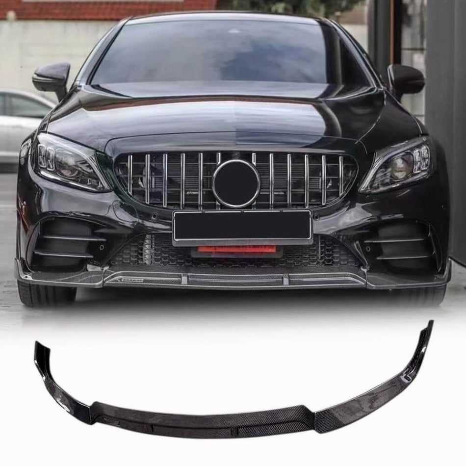 Mercedes Benz C Class W205 C200 C300 Sport Sedan 4-Door 2019-2021 Front Bumper Lip Carbon Fiber-Ahacarbon