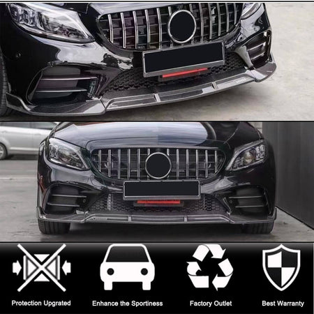 Mercedes Benz C Class W205 C200 C300 Sport Sedan 4-Door 2019-2021 Front Bumper Lip Carbon Fiber-Ahacarbon