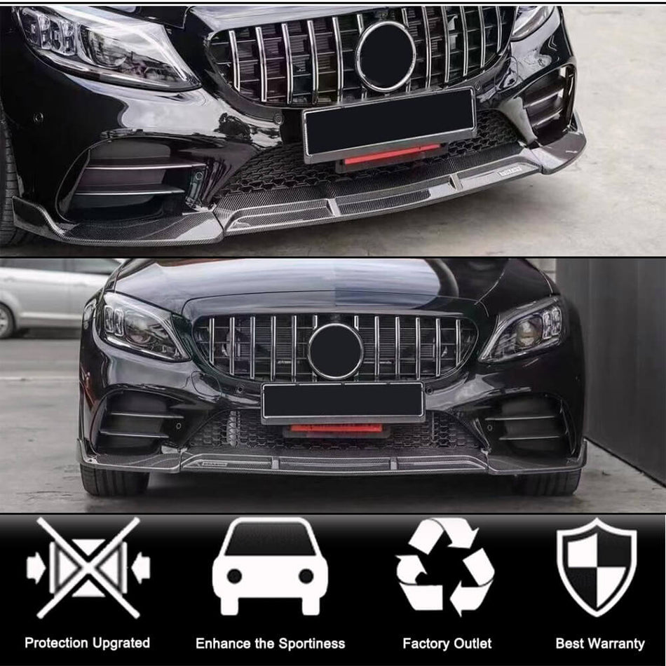 Mercedes Benz C Class W205 C200 C300 Sport Sedan 4-Door 2019-2021 Front Bumper Lip Carbon Fiber-Ahacarbon