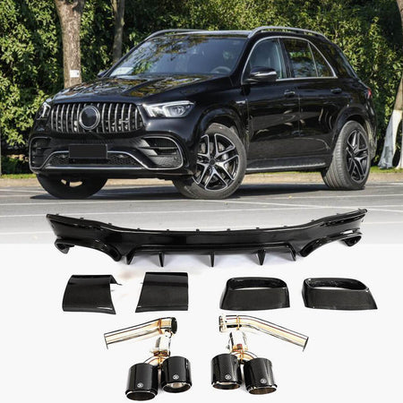 Mercedes Benz GLE Class W167 C167 GLE63 AMG 2021-2023 Rear Bumper Diffuser Carbon Fiber(With Exhaust Tips Tailpipe)-Ahacarbon