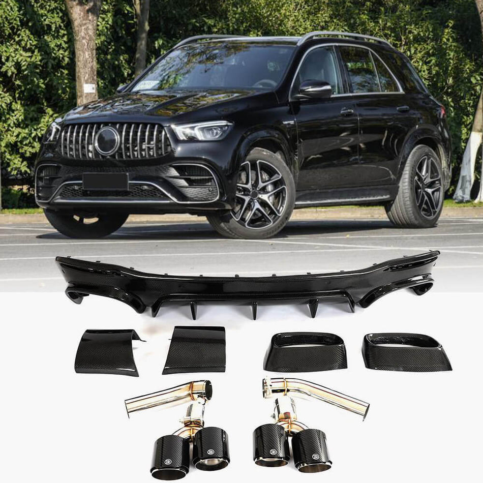 Mercedes Benz GLE Class W167 C167 GLE63 AMG 2021-2023 Rear Bumper Diffuser Carbon Fiber(With Exhaust Tips Tailpipe)-Ahacarbon