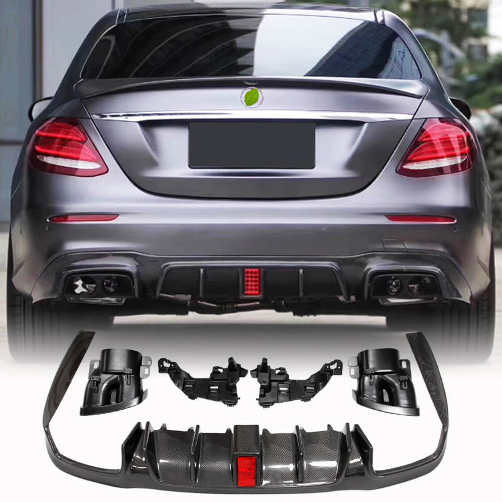 Mercedes Benz W213 Sport E43 E53 E63 AMG 2017-2019 Rear Bumper Diffuser W/Exhaust Carbon Fiber Tips-Ahacarbon