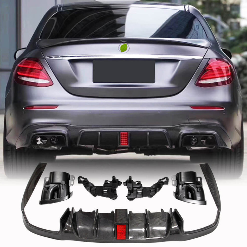 Mercedes Benz W213 Sport E43 E53 E63 AMG 2017-2019 Rear Bumper Diffuser W/Exhaust Carbon Fiber Tips-Ahacarbon