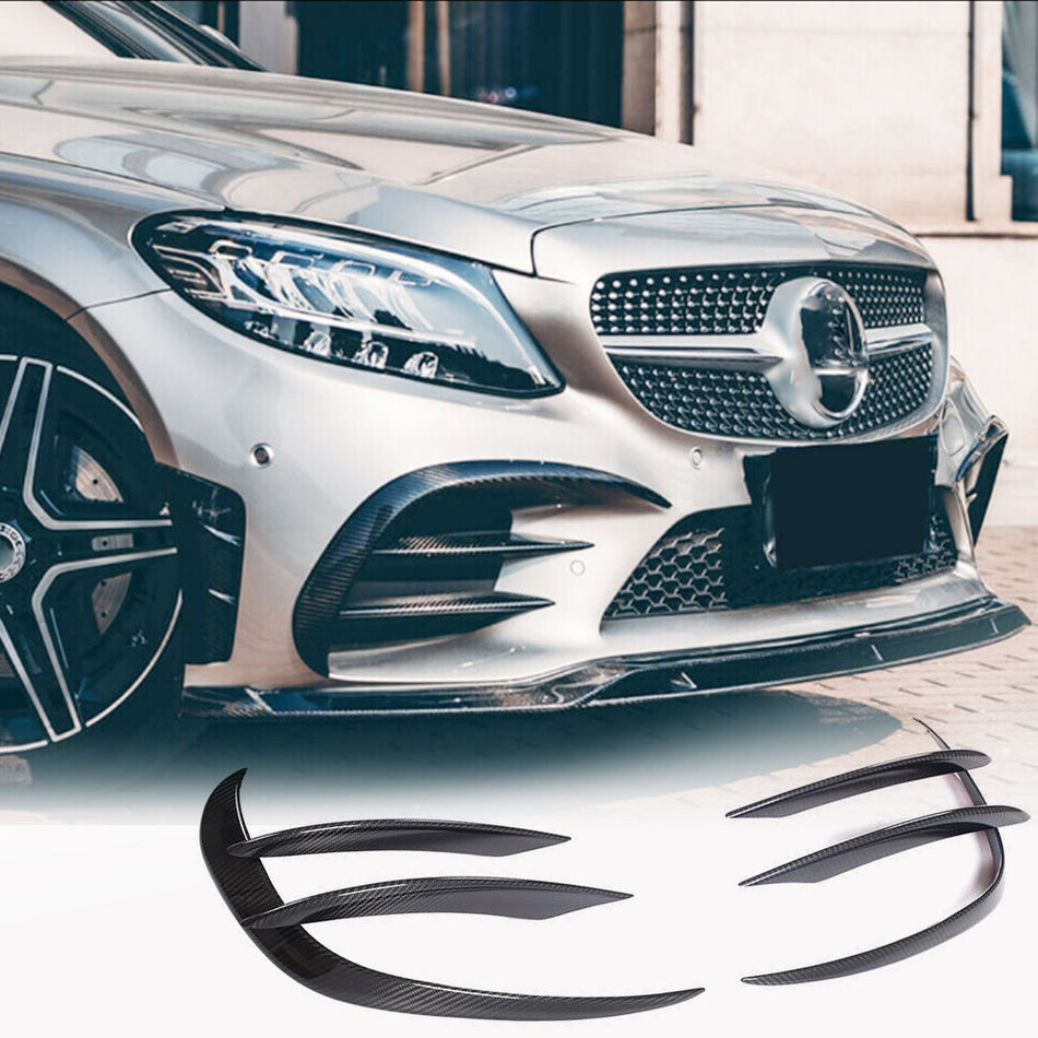 Mercedes Benz W205 C205 A205 Sport C43 AMG Facelift 2019-2021 Front Bumper Fins Dry Carbon Fiber/FRP-Ahacarbon