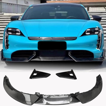 Porsche Taycan Turbo S 9J1 Sedan 2019-2024 Front Bumper Lip Carbon Fiber-Ahacarbon