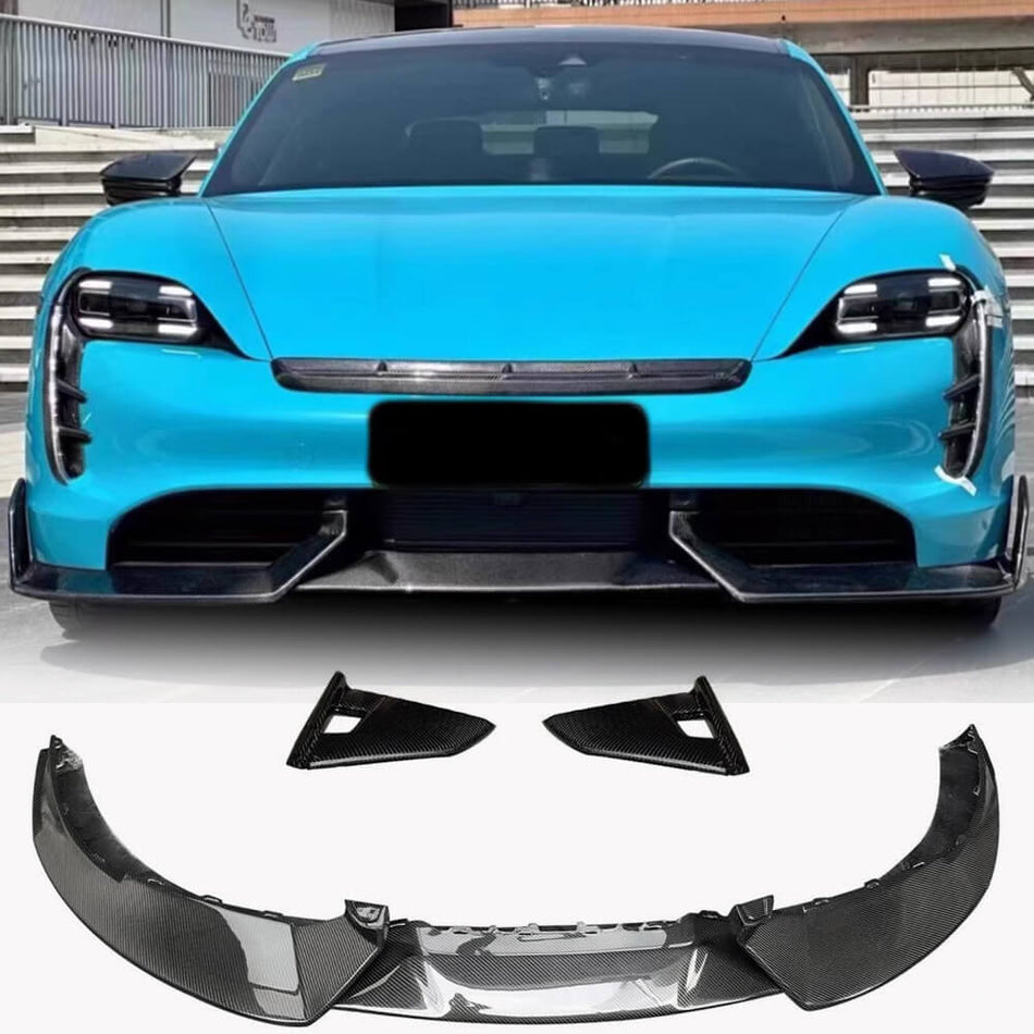 Porsche Taycan Turbo S 9J1 Sedan 2019-2024 Front Bumper Lip Carbon Fiber-Ahacarbon