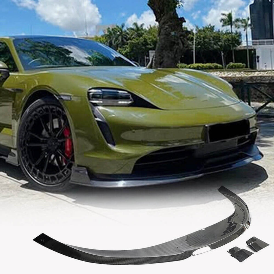 Porsche Taycan 9J1 Sedan 2019-2024 Front Bumper Lip Carbon Fiber-Ahacarbon