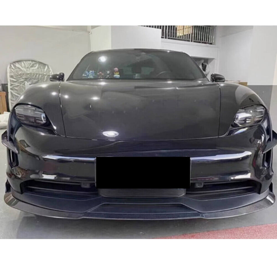 Porsche Taycan 9J1 Sedan 2019-2024 Front Bumper Lip Carbon Fiber-Ahacarbon