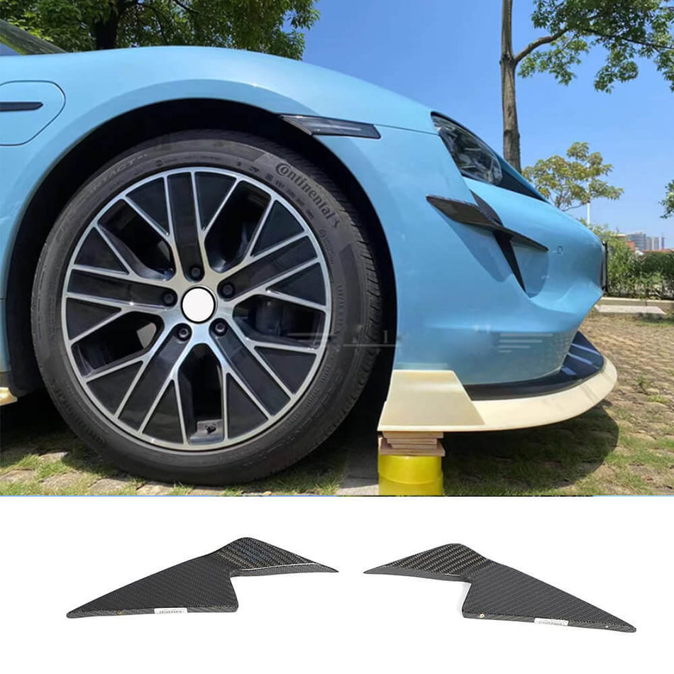 Porsche Taycan Base 4S Sedan 4-Door 2019-2024 Front Bumper Fins Real Carbon Fiber-Ahacarbon