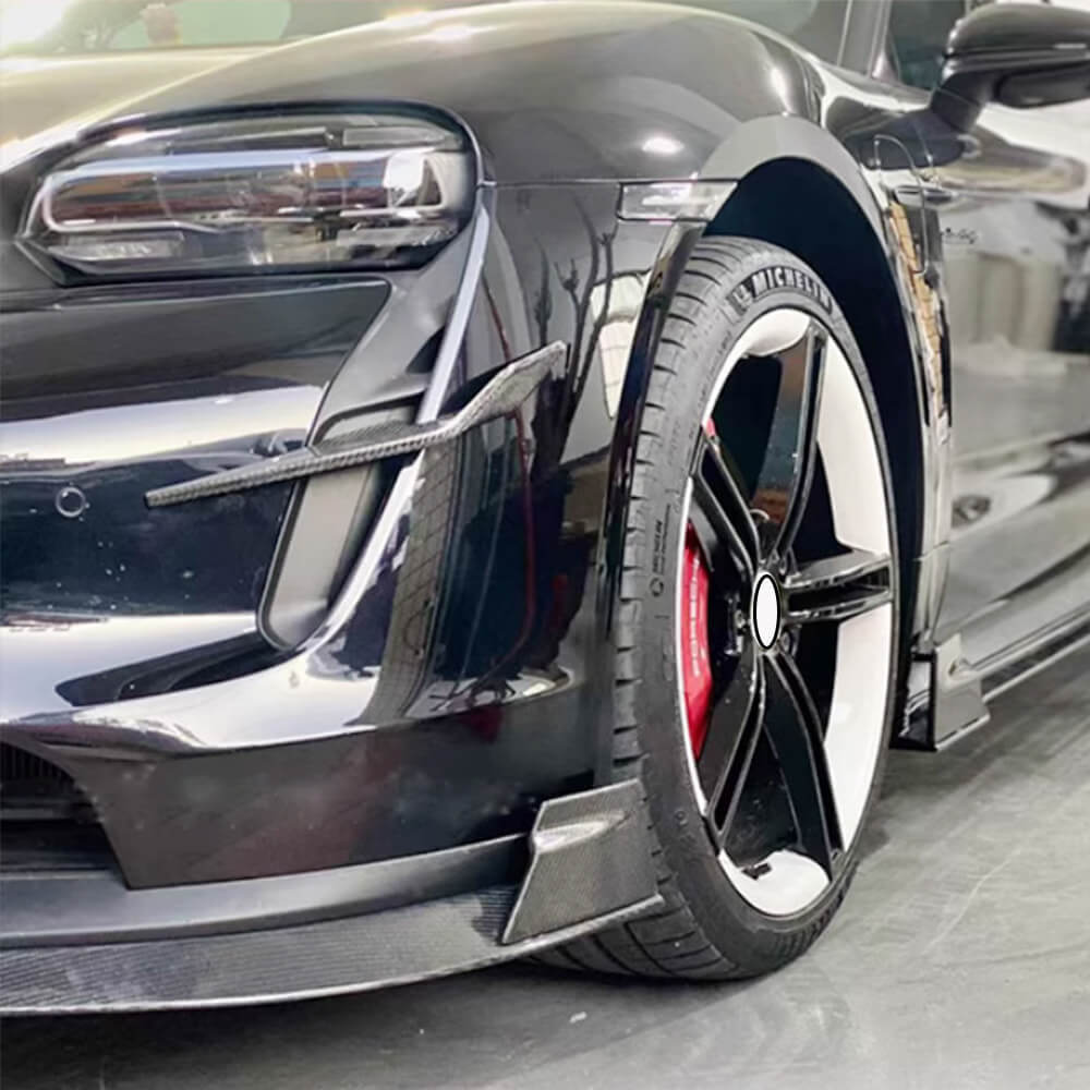 Porsche Taycan Base 4S Sedan 4-Door 2019-2024 Front Bumper Fins Real Carbon Fiber-Ahacarbon