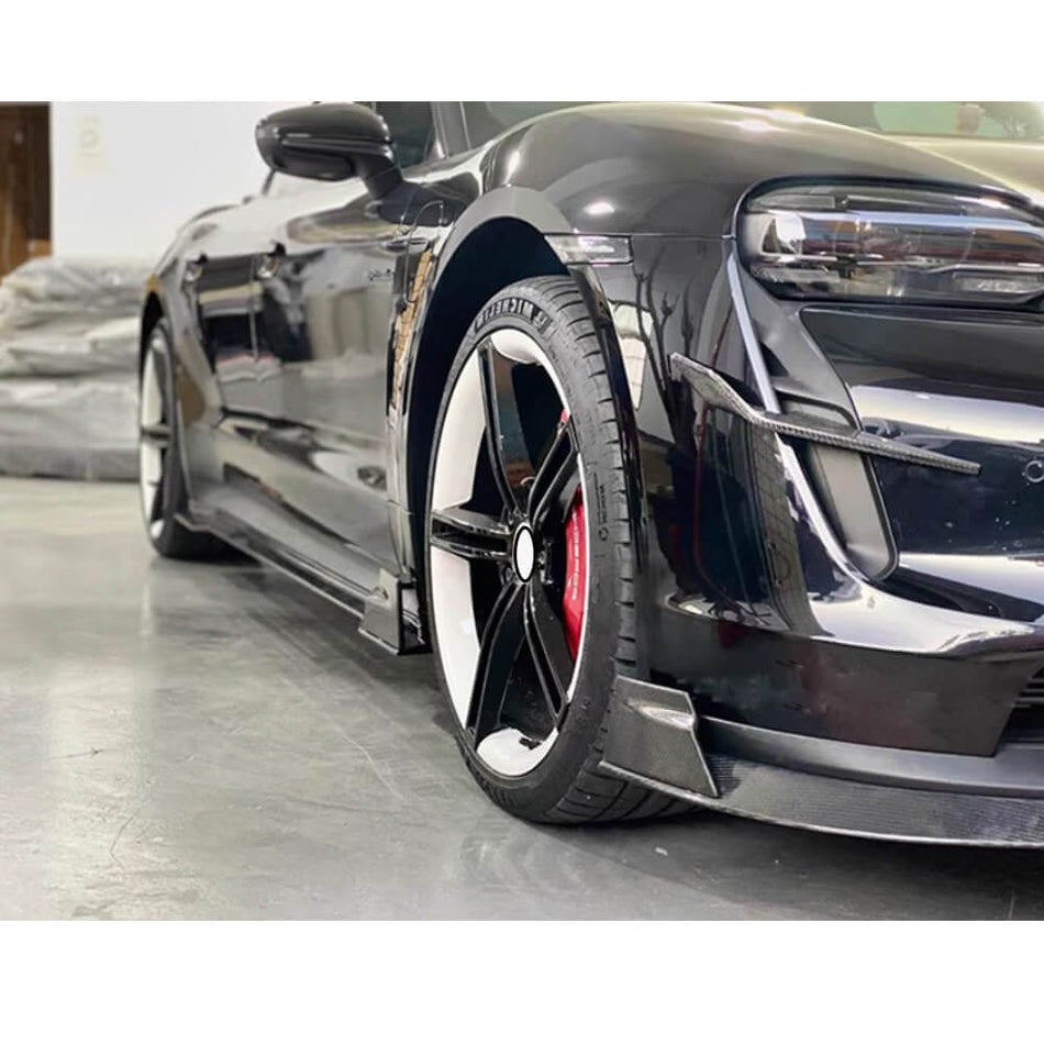 Porsche Taycan Base 4S Sedan 4-Door 2019-2024 Real Carbon Fiber Side Skirts-Ahacarbon