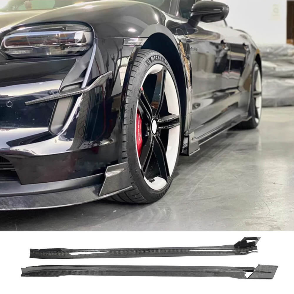 Porsche Taycan Base 4S Sedan 4-Door 2019-2024 Real Carbon Fiber Side Skirts-Ahacarbon