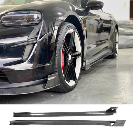 Porsche Taycan Base 4S Sedan 4-Door 2019-2024 Real Carbon Fiber Side Skirts-Ahacarbon