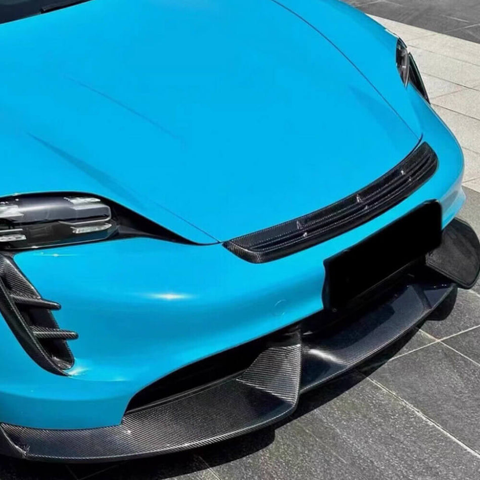 Porsche Taycan Turbo S 9J1 Sedan 2019-2024 Front Bumper Hood Bonnet Grill Cover Carbon Fiber-Ahacarbon