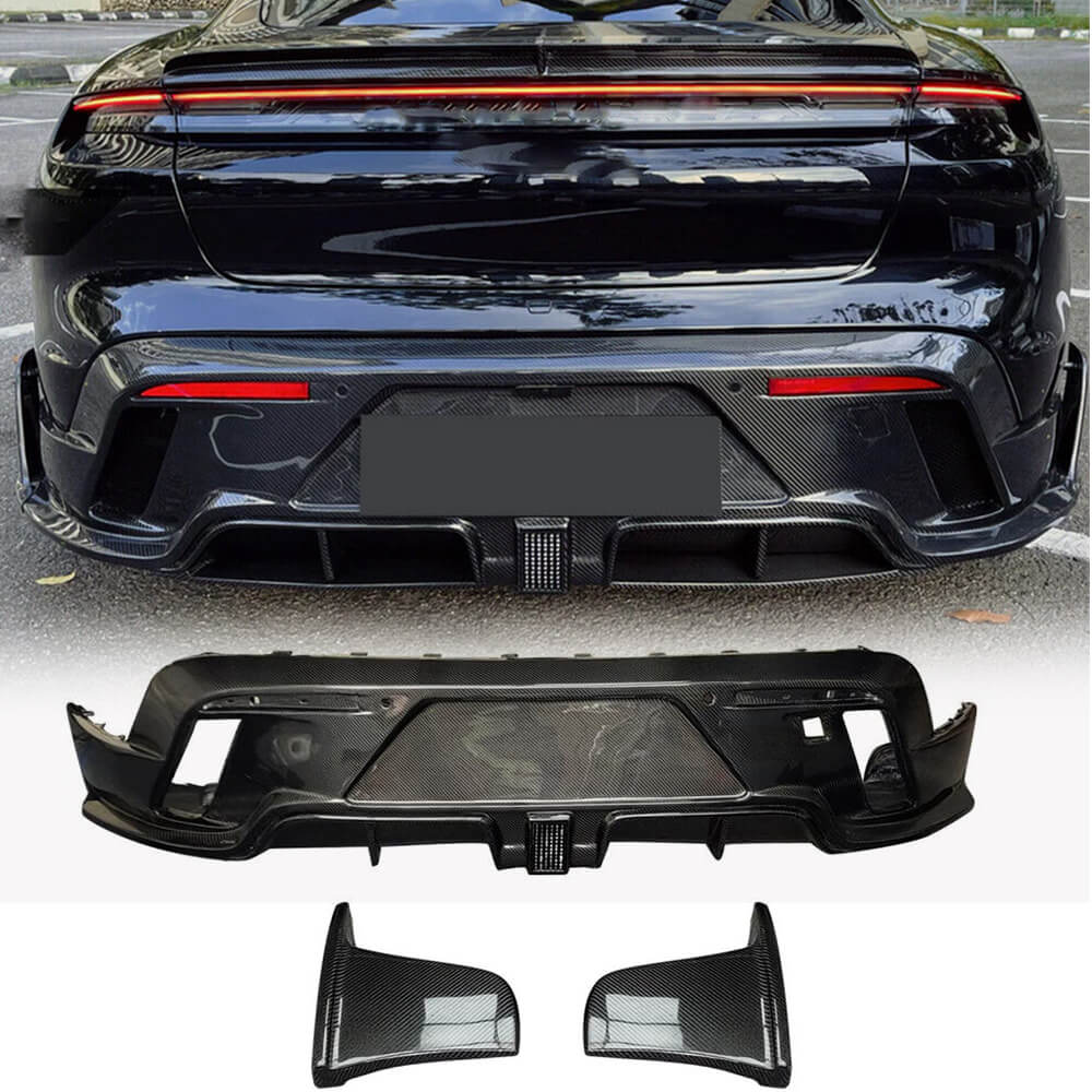 Porsche Taycan Turbo S 9J1 Sedan 2019-2024 Rear Bumper Lip Carbon Fiber-Ahacarbon