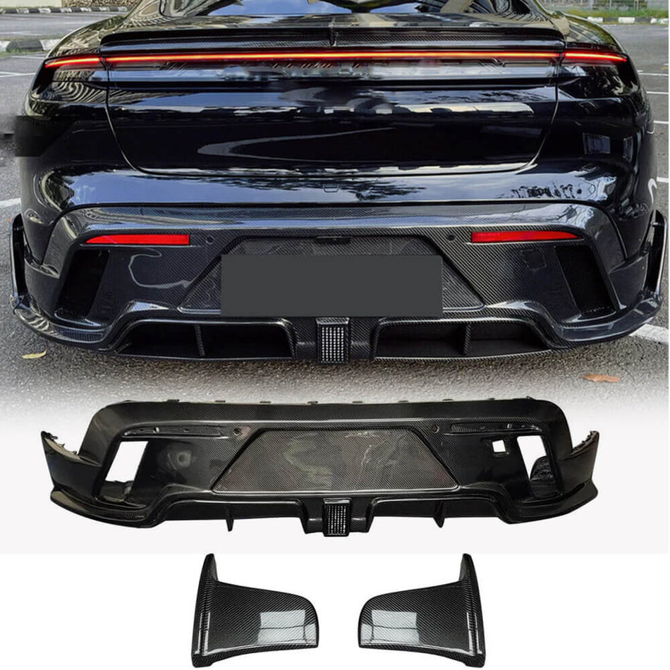 Porsche Taycan Turbo S 9J1 Sedan 2019-2024 Rear Bumper Lip Carbon Fiber-Ahacarbon