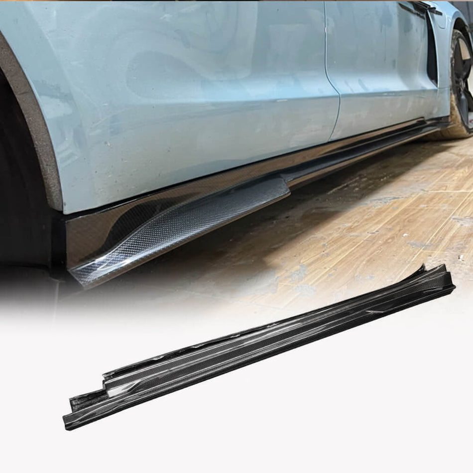 Porsche Taycan Turbo S 9J1 Sedan 2019-2024 Side Skirts Carbon Fiber-Ahacarbon