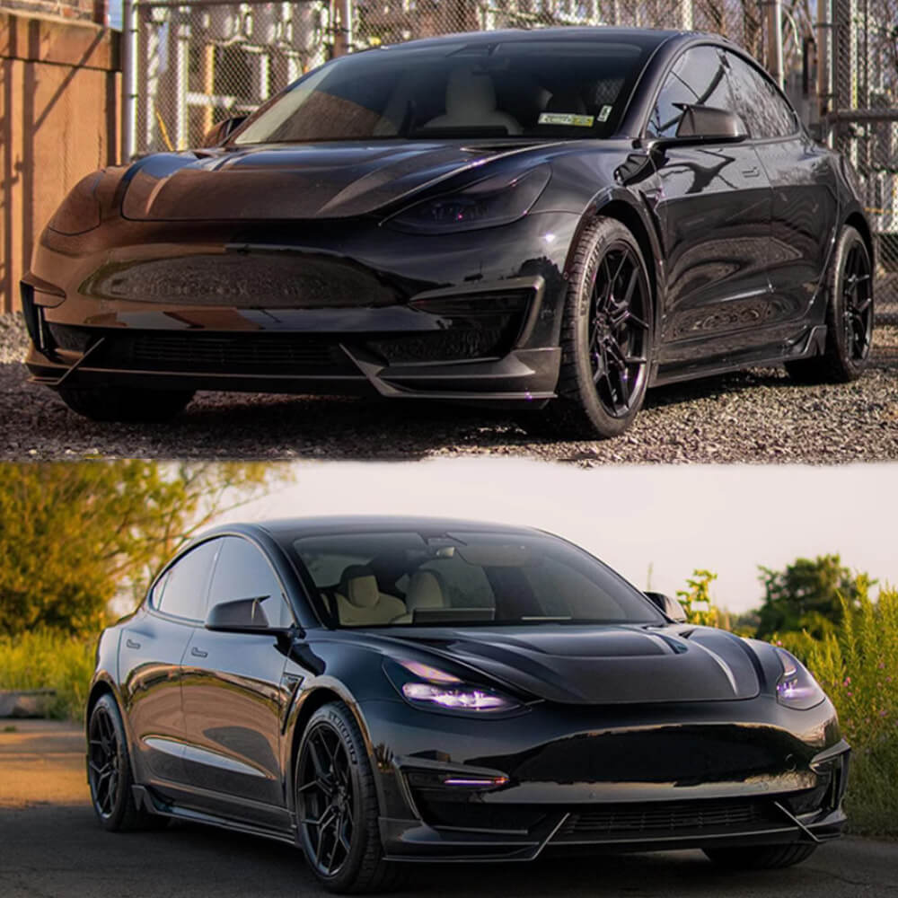 Tesla Model 3 2017-2023 Front Bumper Lip Gloss Black ABS 3PCS-Ahacarbon