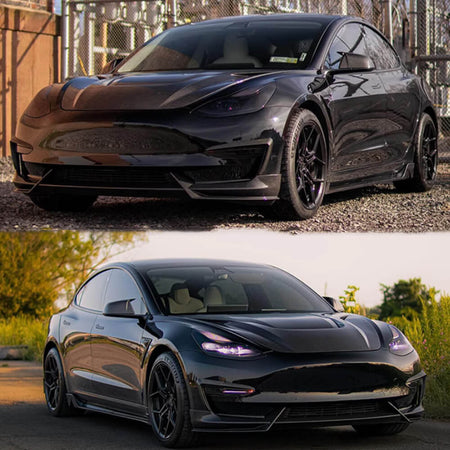 Tesla Model 3 2017-2023 Front Bumper Lip Gloss Black ABS 3PCS-Ahacarbon