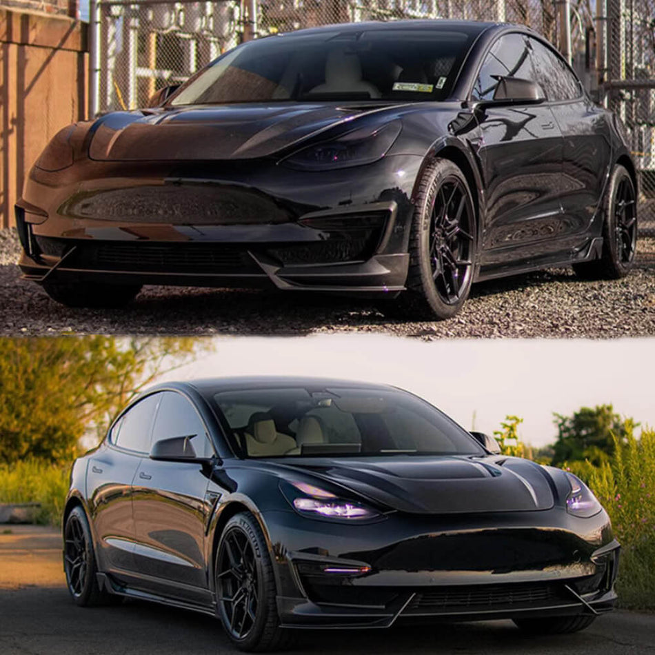 Tesla Model 3 2017-2023 Front Bumper Lip Gloss Black ABS 3PCS-Ahacarbon