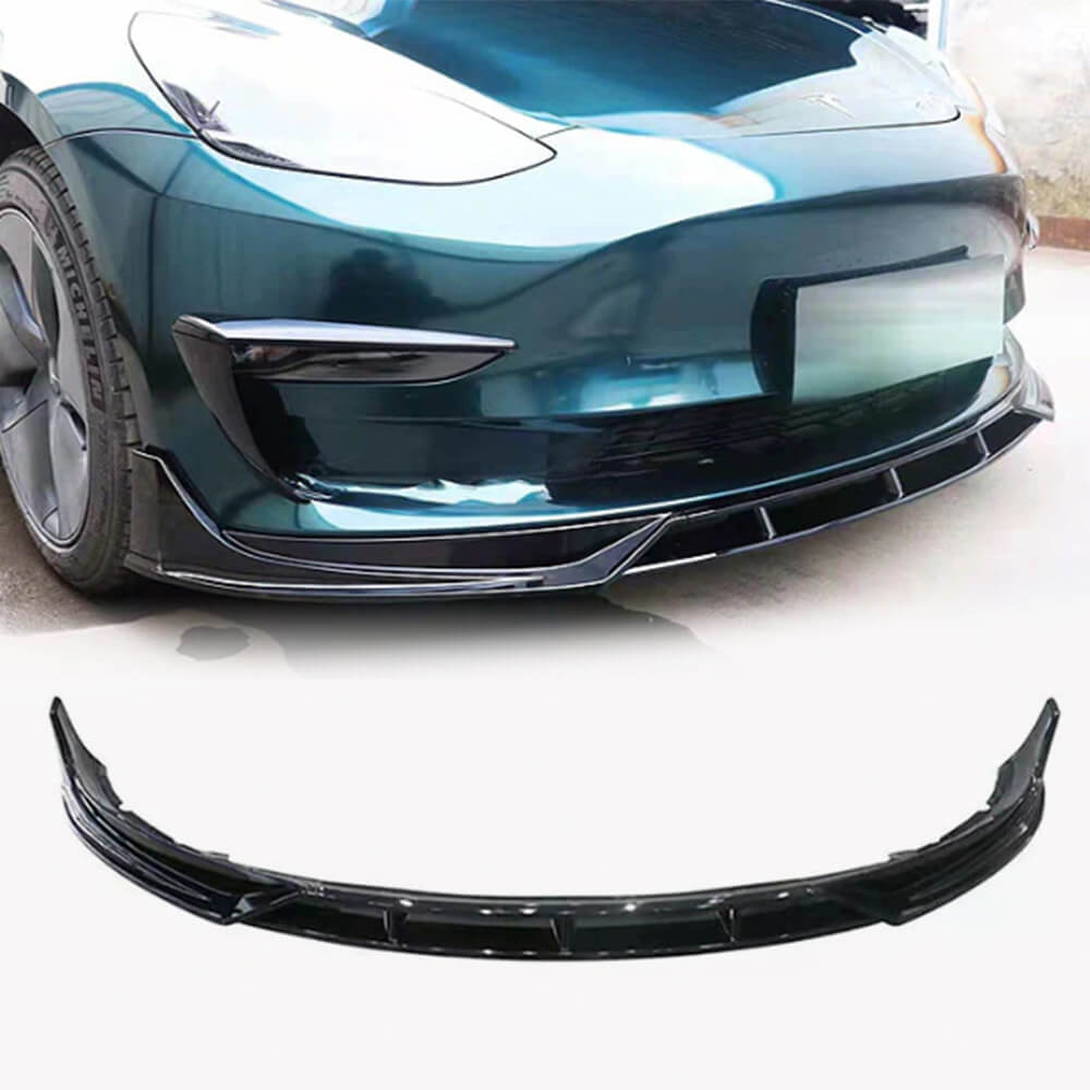 Tesla Model 3 2023-2025 Front Bumper Lip Glossy Black ABS（4PCS）-Ahacarbon