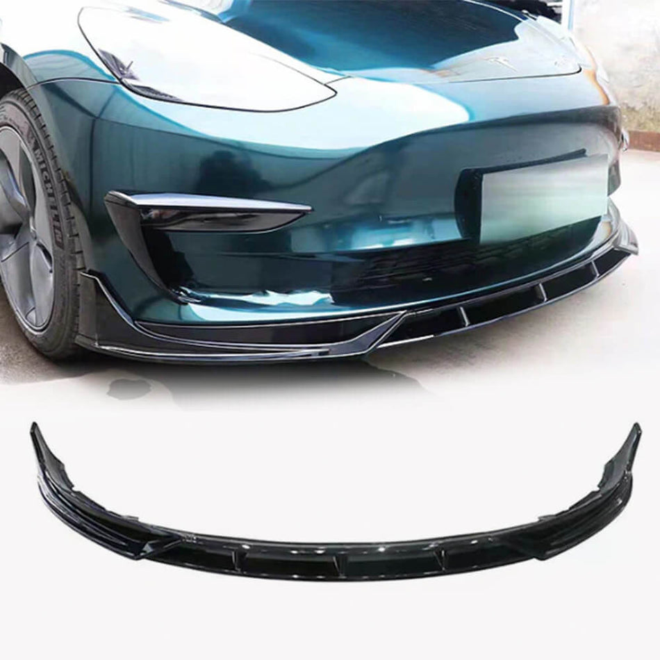 Tesla Model 3 2023-2025 Front Bumper Lip Glossy Black ABS（4PCS）-Ahacarbon