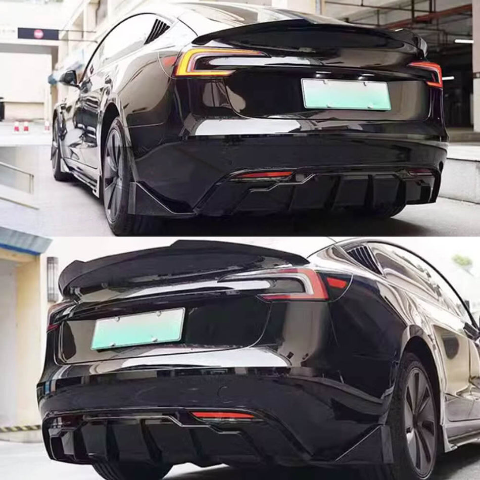Tesla Model 3 2023-2025 Rear Bumper Diffuser Glossy Black ABS-Ahacarbon