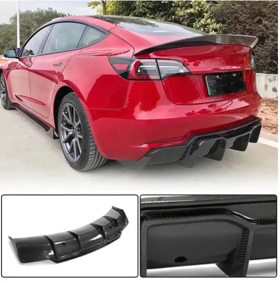 Tesla Model 3 2017-2022 Front Bumper Lip Side Skirts Rear Diffuser Rear Trunk Spoiler Carbon Fiber-Ahacarbon