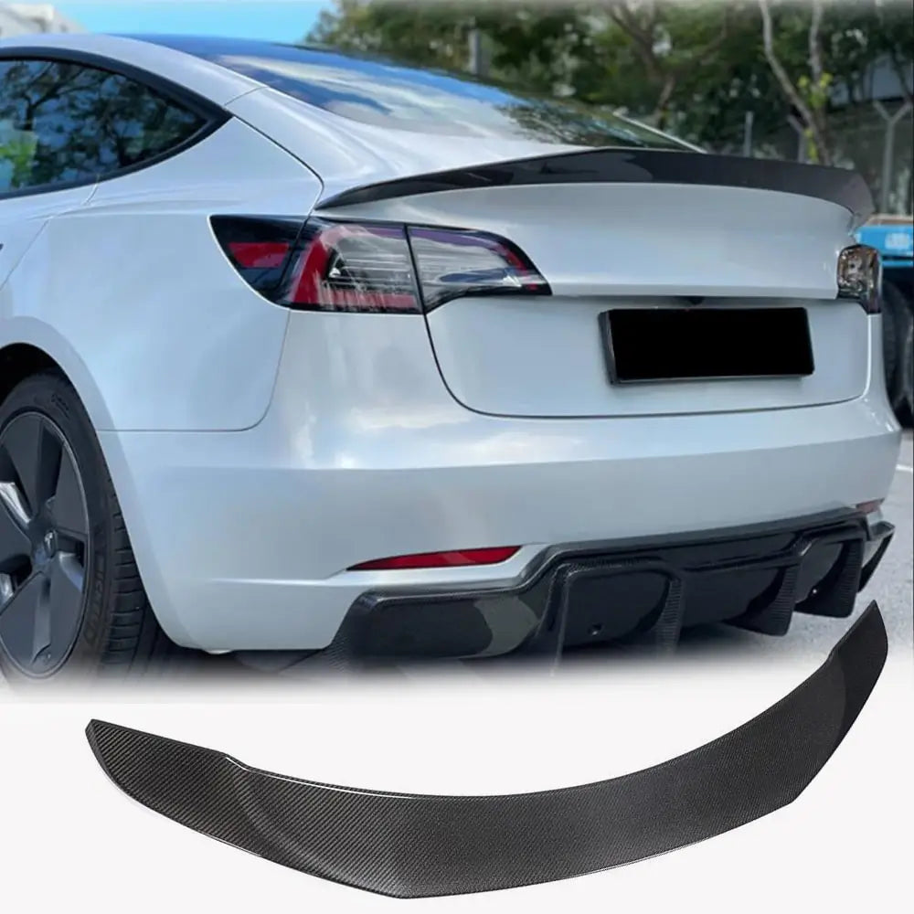 Tesla Model 3 2017-2022 Front Bumper Lip Side Skirts Rear Diffuser Rear Trunk Spoiler Carbon Fiber-Ahacarbon