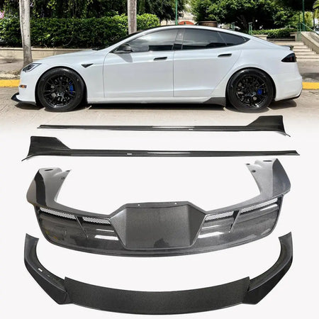 Tesla Model S 2021-2023 Front Bumper Lip Side Skirts Rear Diffuser Carbon Fiber-Ahacarbon