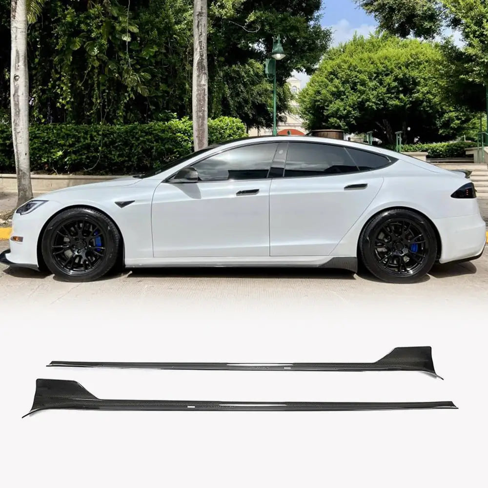 Tesla Model S Sedan 2021-2023 Side Skirts Carbon Fiber-Ahacarbon