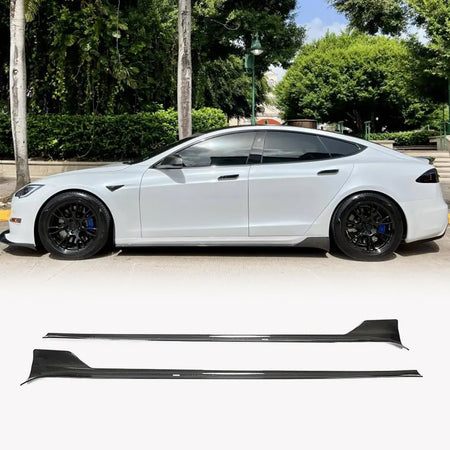 Tesla Model S Sedan 2021-2023 Side Skirts Carbon Fiber-Ahacarbon