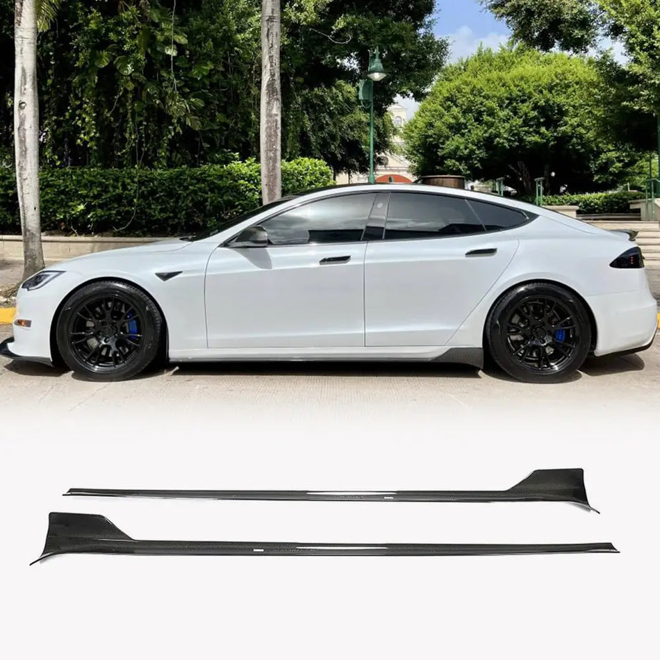 Tesla Model S Sedan 2021-2023 Side Skirts Carbon Fiber-Ahacarbon