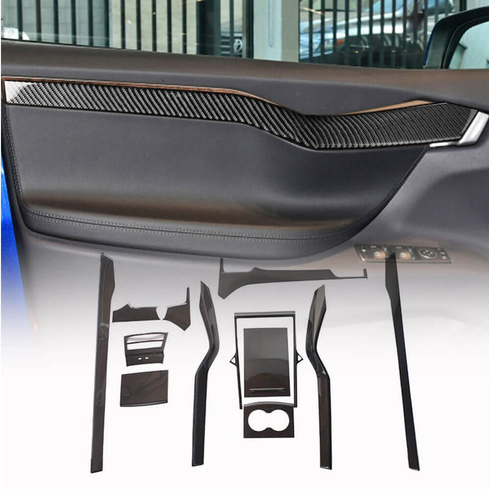Tesla Model X 2016-2021 Interior Decoration Center Console Trims 12pcs Dry Carbon Fiber-Ahacarbon