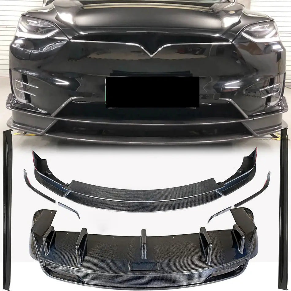 Tesla Model X 2016-2020 Front Bumper Lip Side Skirts Rear Diffuser Carbon Fiber-Ahacarbon