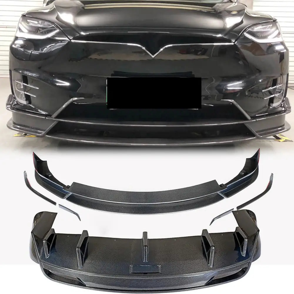 Tesla Model X 2016-2020 Front Bumper Lip Rear Bumper Diffuser Carbon Fiber-Ahacarbon