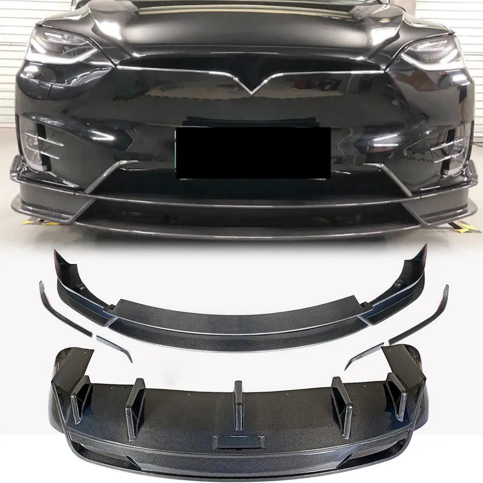 Tesla Model X 2016-2020 Front Bumper Lip Rear Bumper Diffuser Carbon Fiber-Ahacarbon