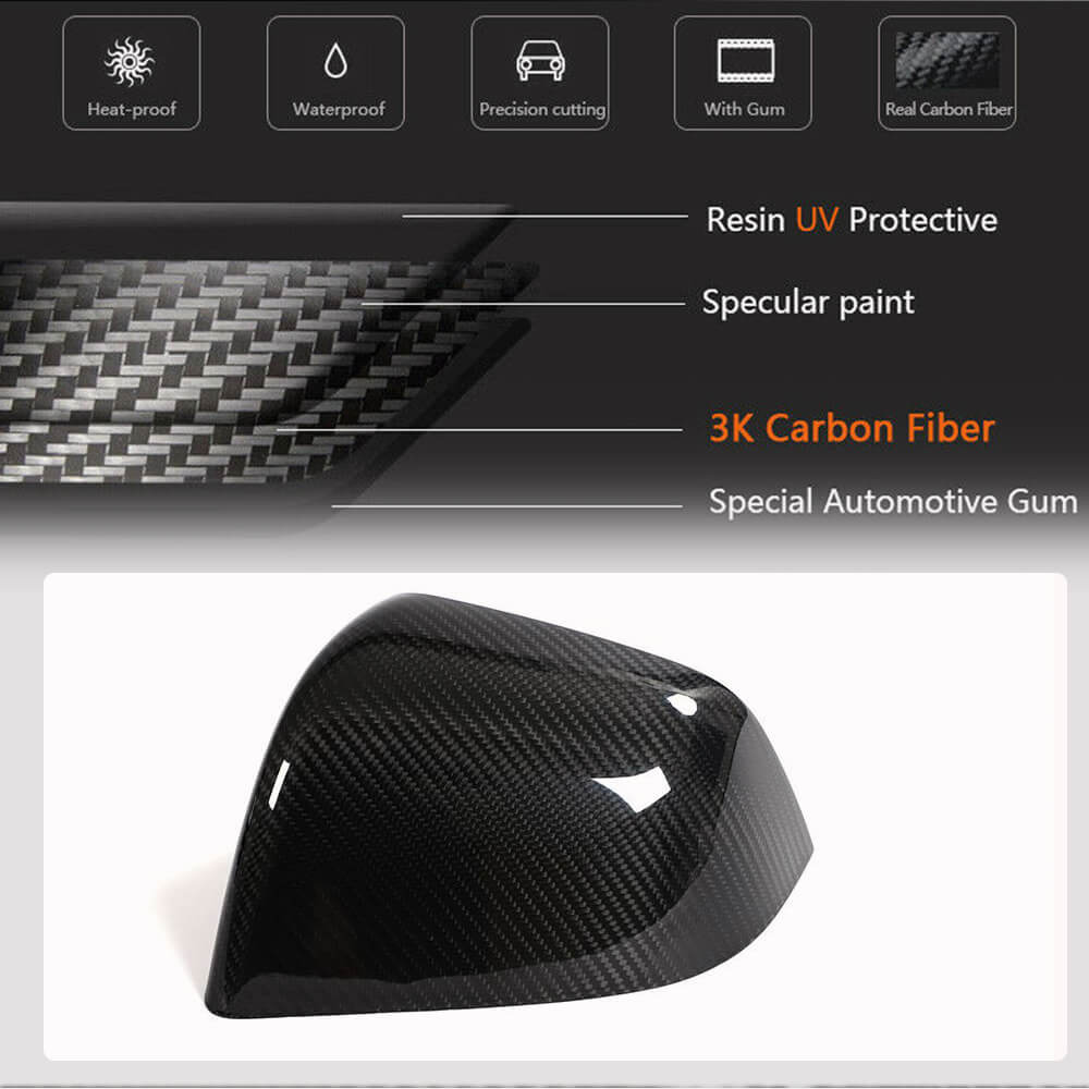 Tesla Model Y 2019-2022 Replacement Style Mirror Covers Pair Dry Carbon Fiber-Ahacarbon