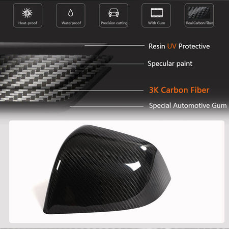 Tesla Model Y 2019-2022 Replacement Style Mirror Covers Pair Dry Carbon Fiber-Ahacarbon