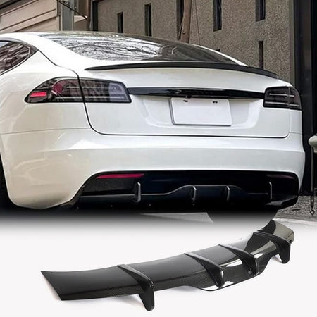 Tesla Model S Plaid 2021-2024 Rear Bumper Diffuser Lip Carbon Fiber-Ahacarbon