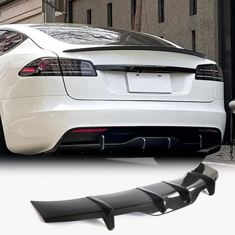 Tesla Model S Plaid 2021-2024 Rear Bumper Diffuser Lip Carbon Fiber-Ahacarbon