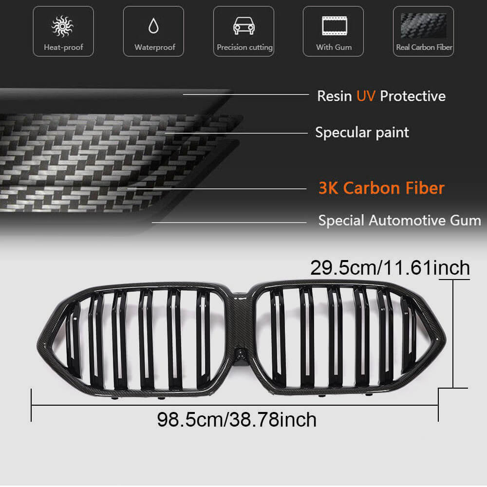 BMW X6 G06 F96 X6M 2020+ Front Grille Dual Slat Carbon Fiber-Ahacarbon