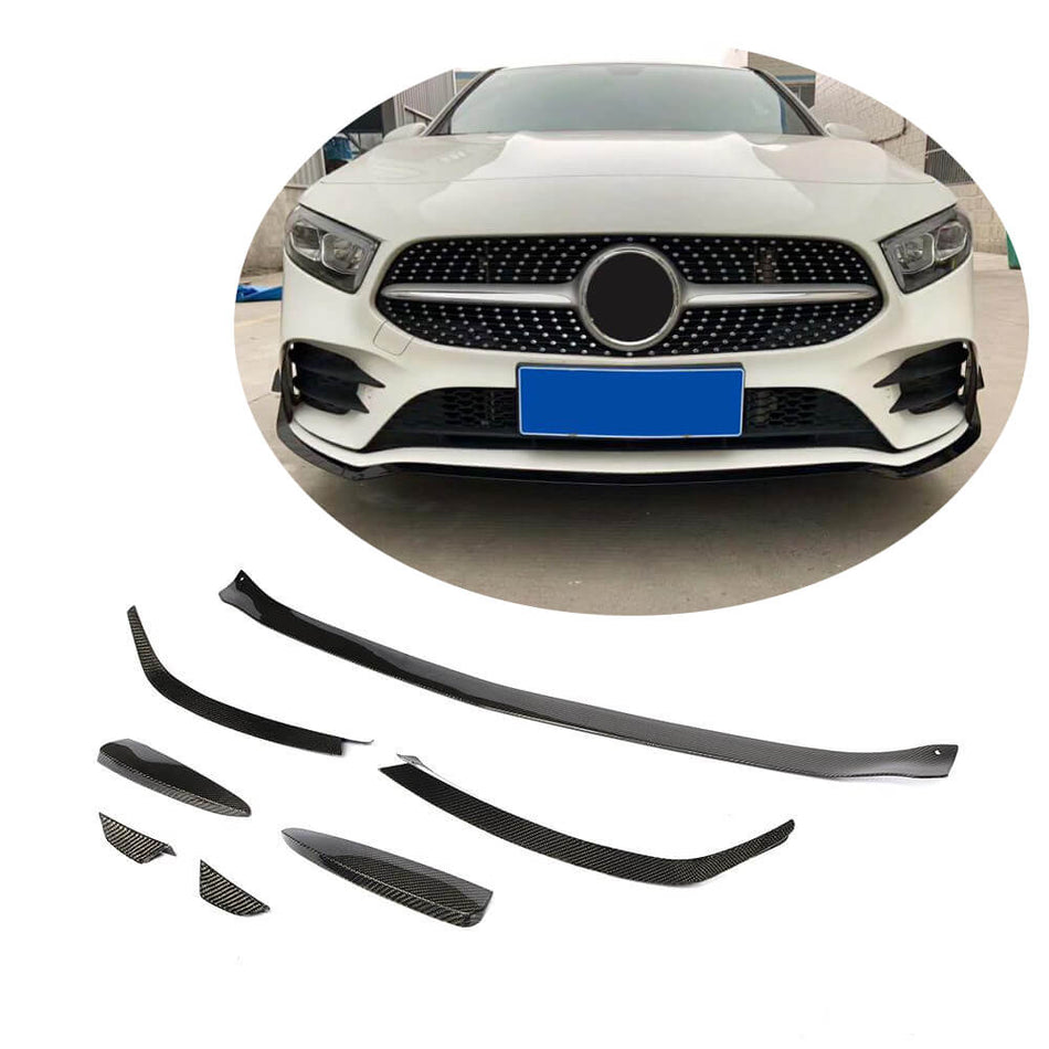 Mercedes Benz A Claa (W177) V177 A200 A250 Sport Sedan 2019-2021 Front Bumper Lip Carbon Fiber-Ahacarbon
