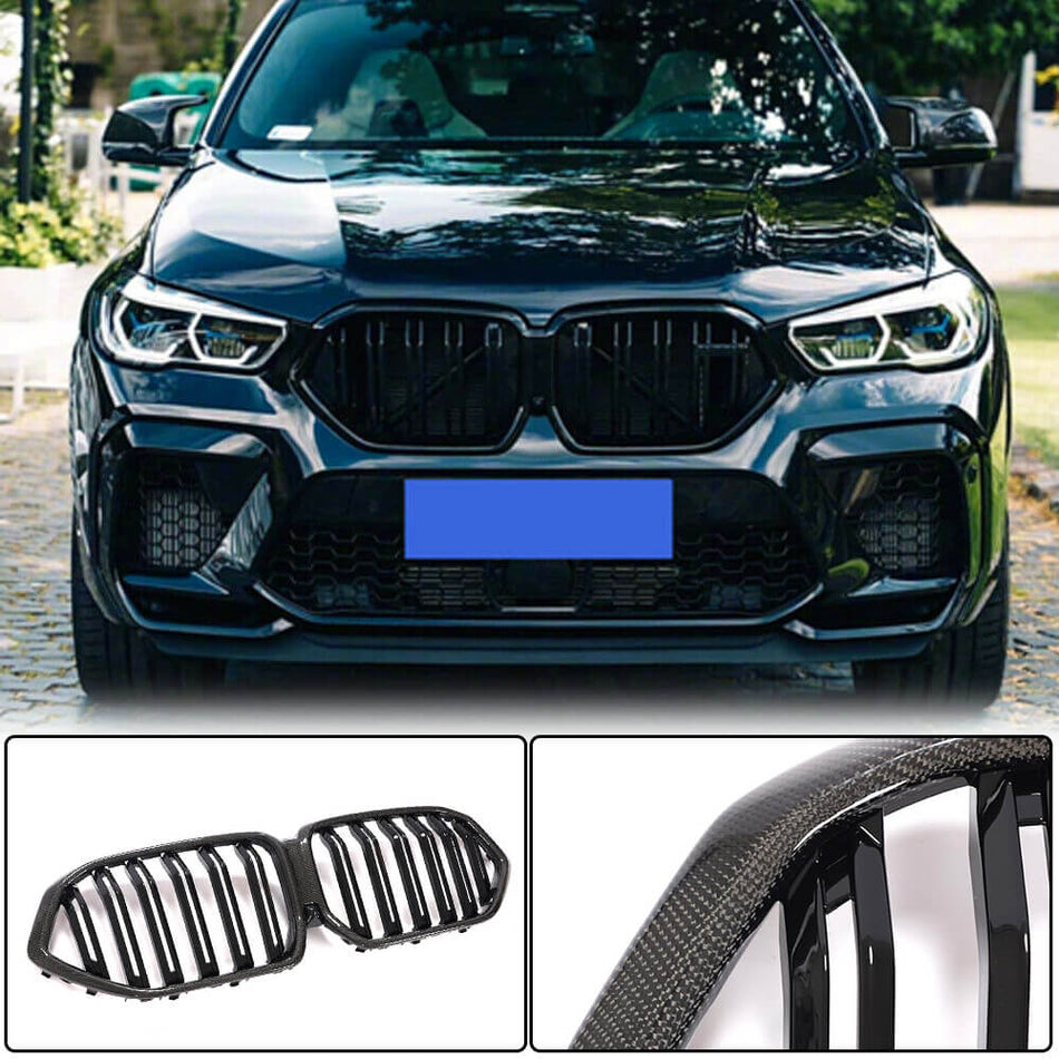 BMW X6 G06 F96 X6M 2020+ Front Grille Dual Slat Carbon Fiber-Ahacarbon