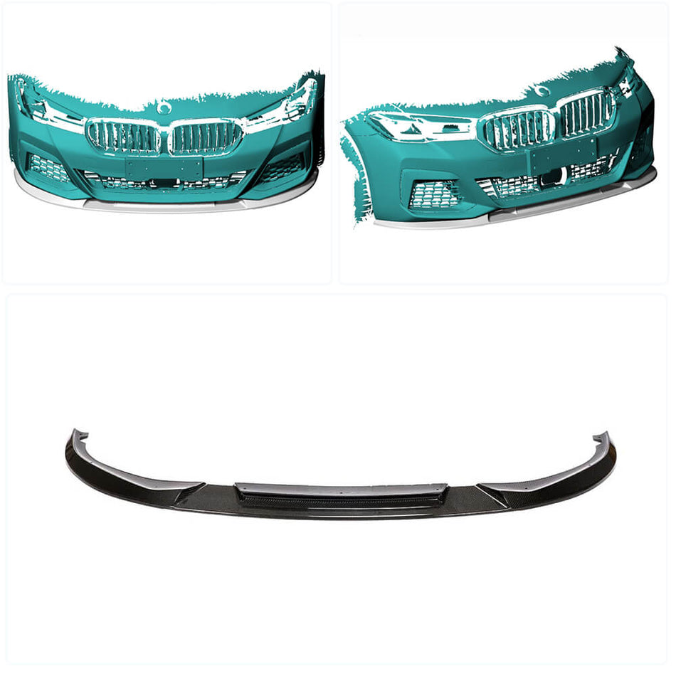 BMW 5 Series G30 M Sport M550i LCI 021UP Front Bumper Lip Carbon Fiber-Ahacarbon