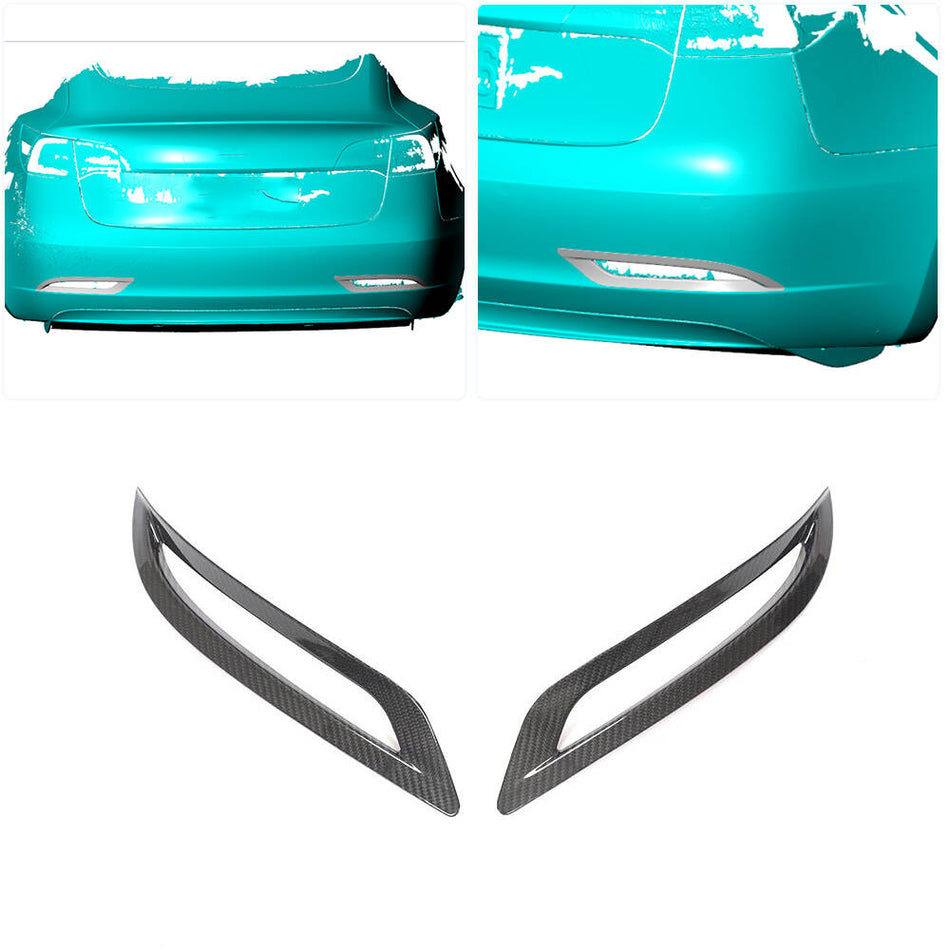 Tesla Model 3 2016-2022 Rear Bumper Reflector Cover Dry Carbon Fiber-Ahacarbon