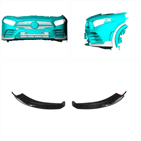 Mercedes Benz A Class W177 V177 Sport 2019-2022 Front Bumper Splitters Carbon Fiber-Ahacarbon